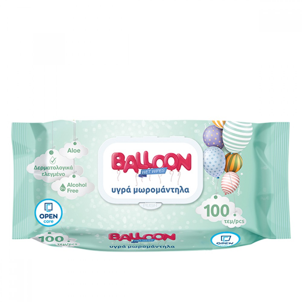 Υγρά μωρομάντηλα Open Care Balloon με καπάκι (100Τεμ)